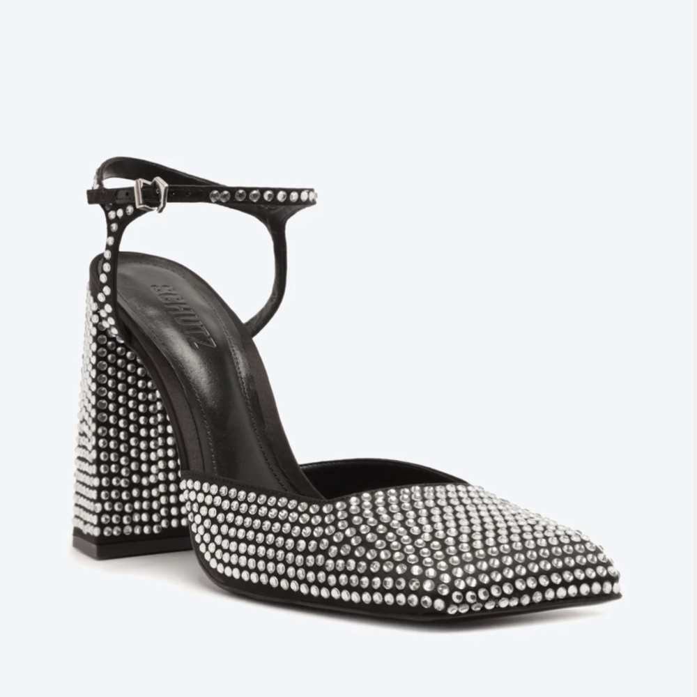 SCHUTZ Jaycie Pump Black Stin with Rhinestones - Size 10